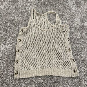 Guess (S) Silver Knit Tank Top with Side Grommets - seethrough